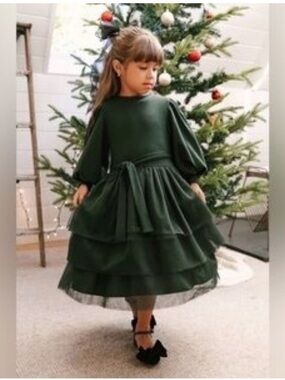 Ivy City Co. Girls' Dark Green Layered Party Dress Size 4/5